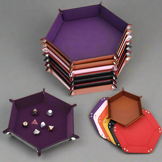 Folding Hexagon Dice Game Tray PU Leather & Velvet