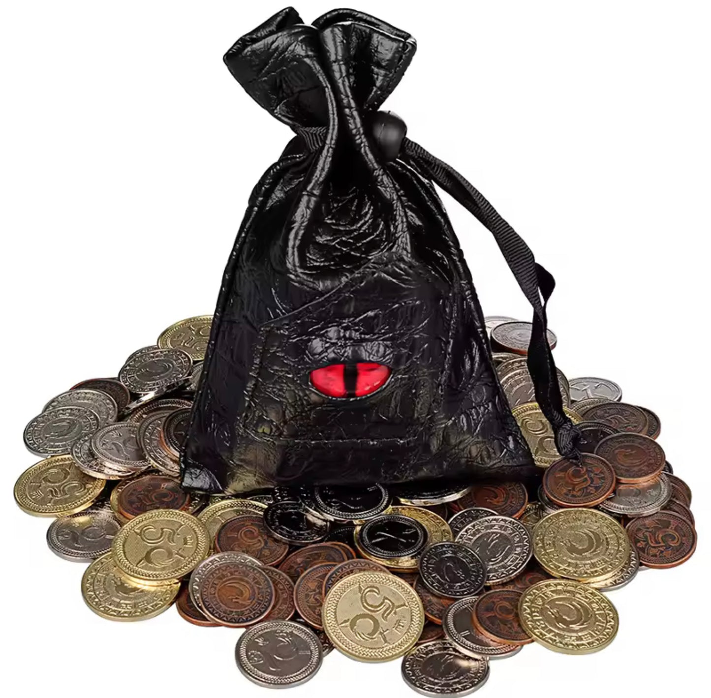 60Pcs Metal Coins Set with Leather Dragon Pouch