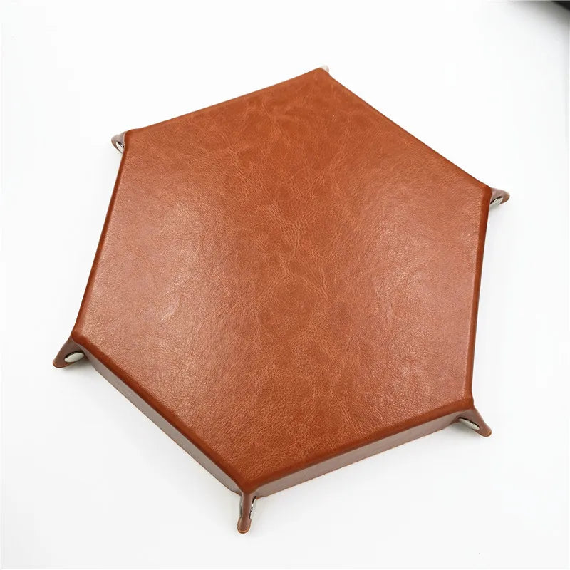 Folding Hexagon Dice Game Tray PU Leather & Velvet