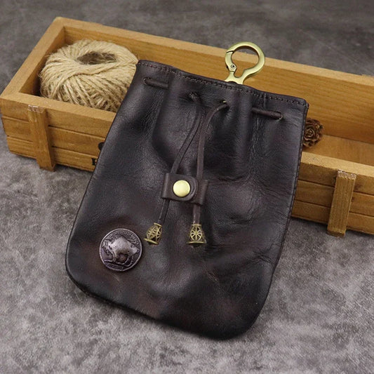 Artificial Vintage Leather Dice or Token Bag