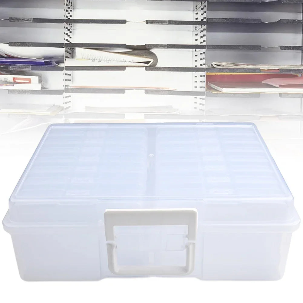 Storage Box With Handle, 4" X 6" Photo Organizer Storage Container With 16 Inner Cases