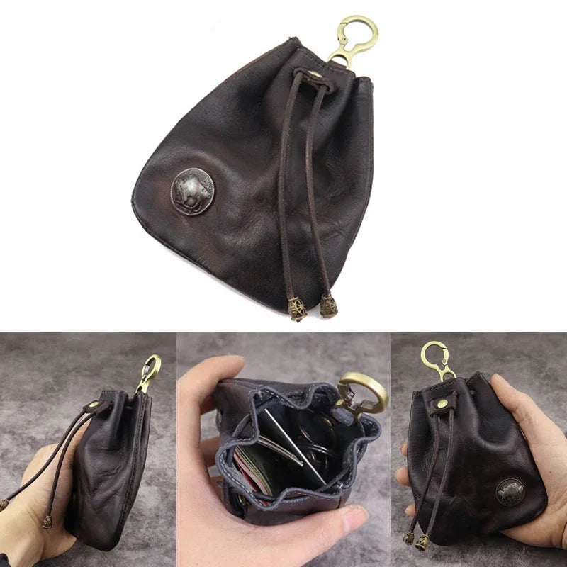 Artificial Vintage Leather Dice or Token Bag