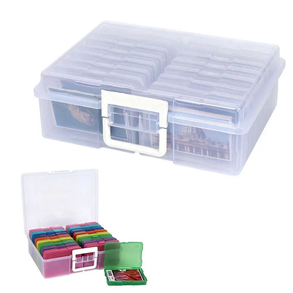 Storage Box With Handle, 4" X 6" Photo Organizer Storage Container With 16 Inner Cases