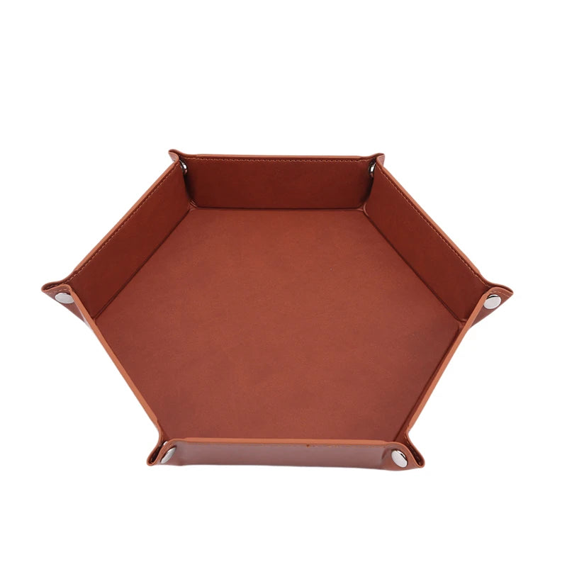 Folding Hexagon Dice Game Tray PU Leather & Velvet