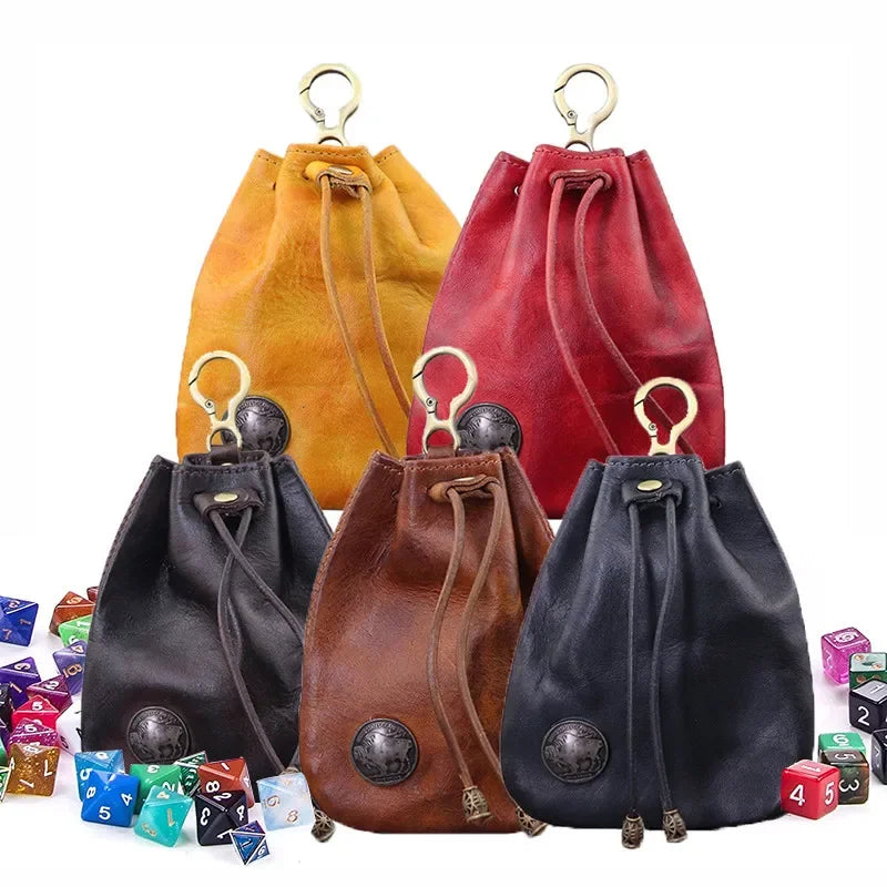 Artificial Vintage Leather Dice or Token Bag