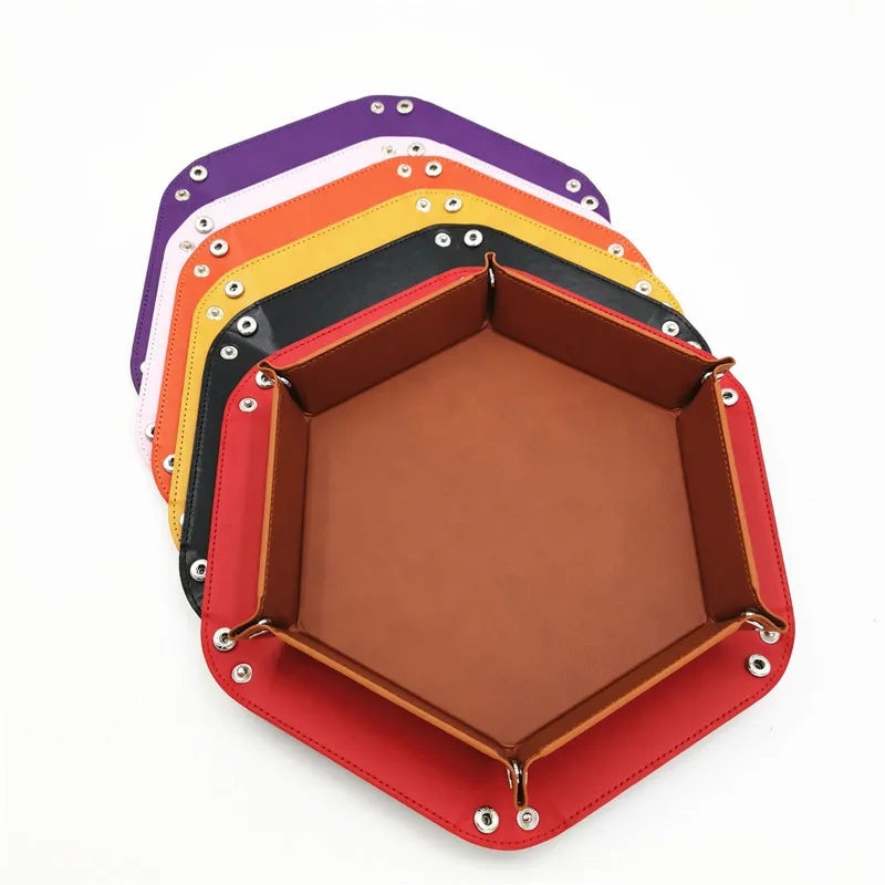 Folding Hexagon Dice Game Tray PU Leather & Velvet