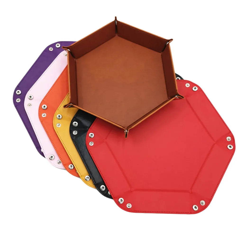 Folding Hexagon Dice Game Tray PU Leather & Velvet