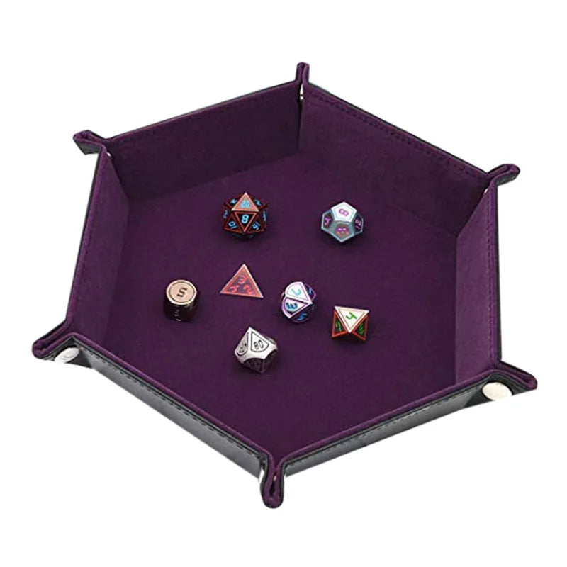 Folding Hexagon Dice Game Tray PU Leather & Velvet