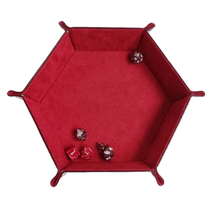 Folding Hexagon Dice Game Tray PU Leather & Velvet