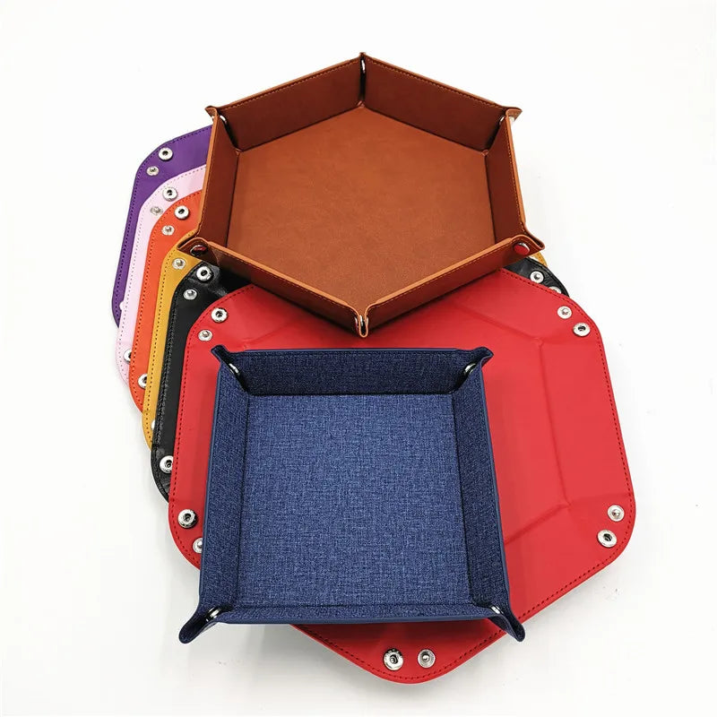 Folding Hexagon Dice Game Tray PU Leather & Velvet