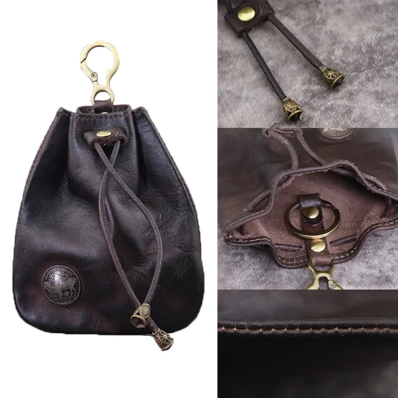 Artificial Vintage Leather Dice or Token Bag